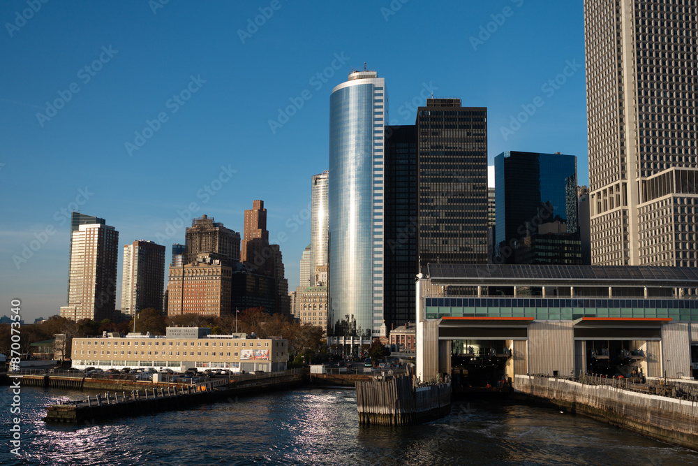 Obraz premium New York City skyline, cityscape of Manhattan in USA. New York City NYC Manhattan Downtown Skyline, viewed from Jersey City, New Jersey, USA.