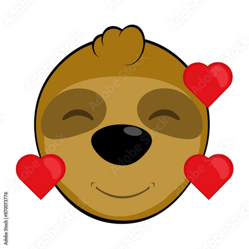 vector Illustration face bear sloth character animal cartoon, with an joy and love expression, surrounded by hearts