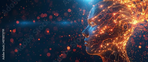 Digital Human Profile Rendered With Connected Lines and Bokeh Lights