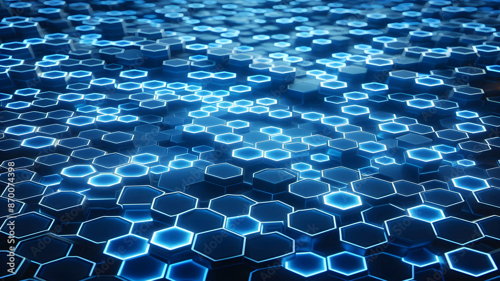 Fototapeta premium Blue hexagons abstract background with blue lights