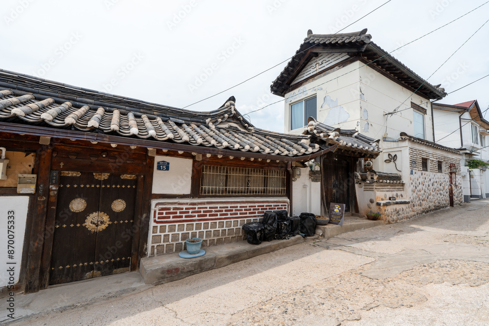 Bukchon Hanok Village, a combination of traditional and modern houses Bukchon Hanok Village, a combination of traditional and modern houses