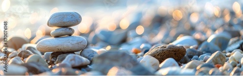 Zen Stones Stacked on Pebble Beach