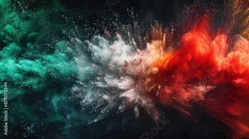 Mexican Flag Holi Powder Explosion on Black Background