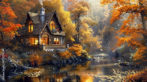 Autumnal Cottage by the Lake © Koplexs-Stock