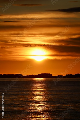 Light from the rising sund is reflected in the ocean surface outside the Atlantic Ocean Road.