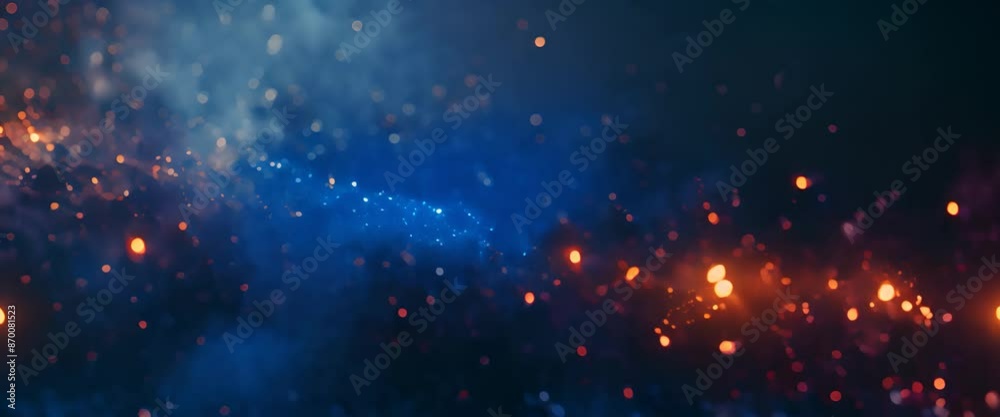 Industrial abstract blue background with flying fire particles Industrial abstract blue background with flying fire particles