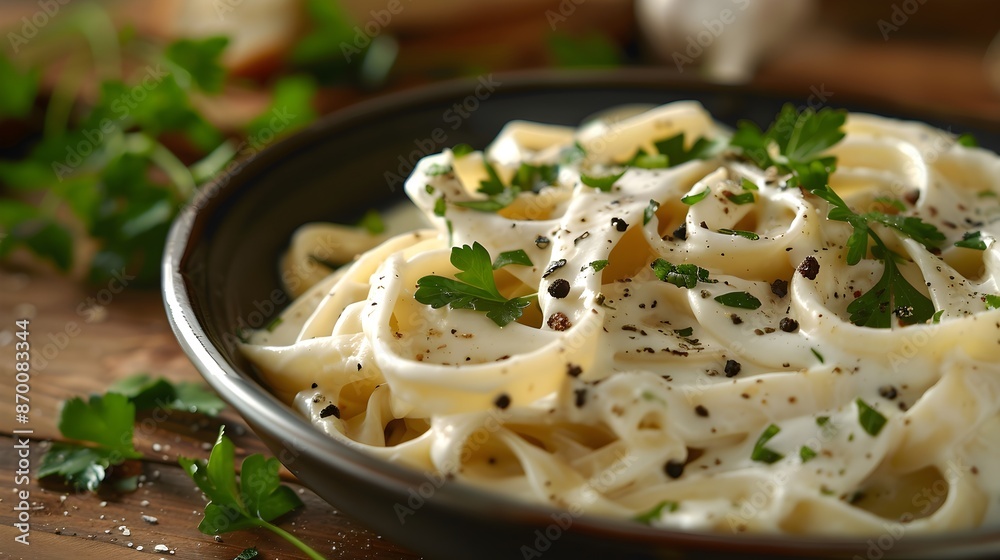 Pasta with mushrooms and cheese alongside spinach,