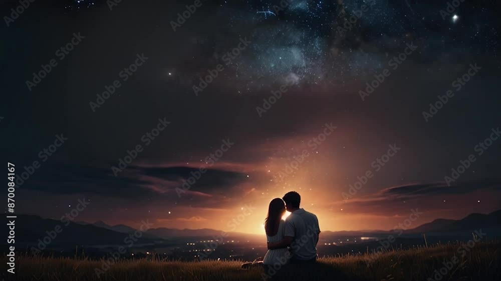 Couple romantic love with beautiful view star background, 4K video Couple romantic love with beautiful view star background, 4K video