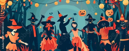 Halloween costume party with creative and spooky outfits, Halloween fun, Festive celebration