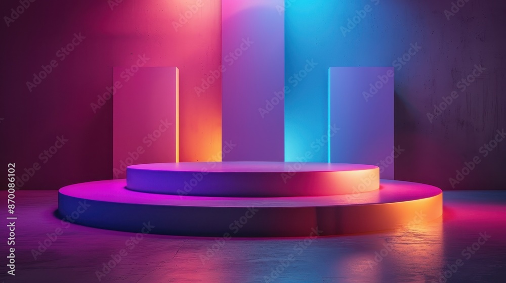 Modern podium with rounded corners and a gradient backdrop, illustration background Modern podium with rounded corners and a gradient backdrop, illustration background