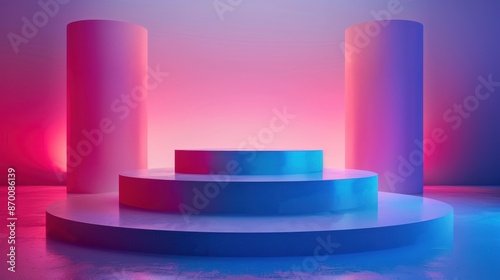 Simple podium design with smooth edges on a gradient background, illustration background © CHAKKAPONG