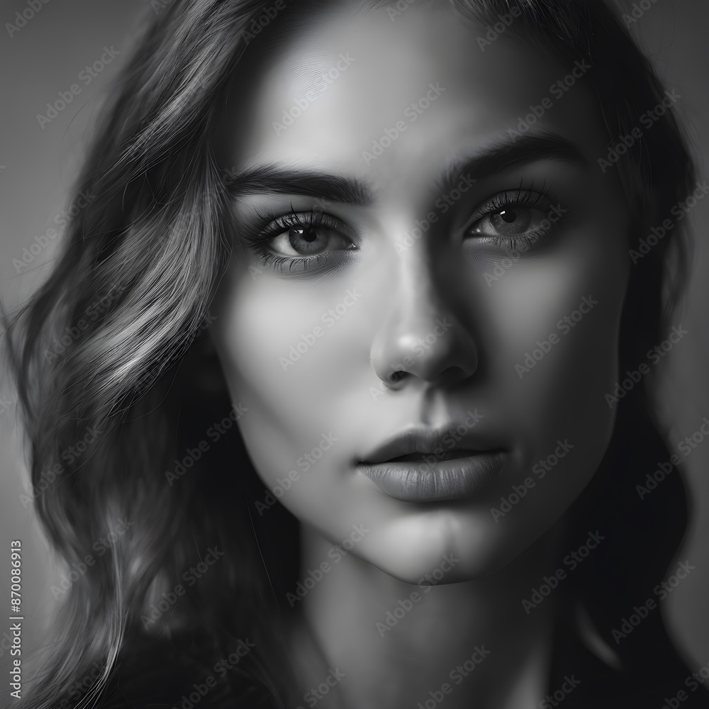 Fototapeta premium Dramatic black and white portrait of pretty woman
