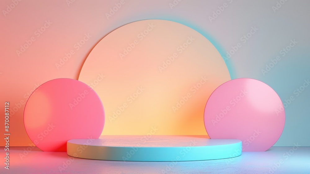 Sleek rounded podium on a pastel-colored gradient background, illustration background Sleek rounded podium on a pastel-colored gradient background, illustration background