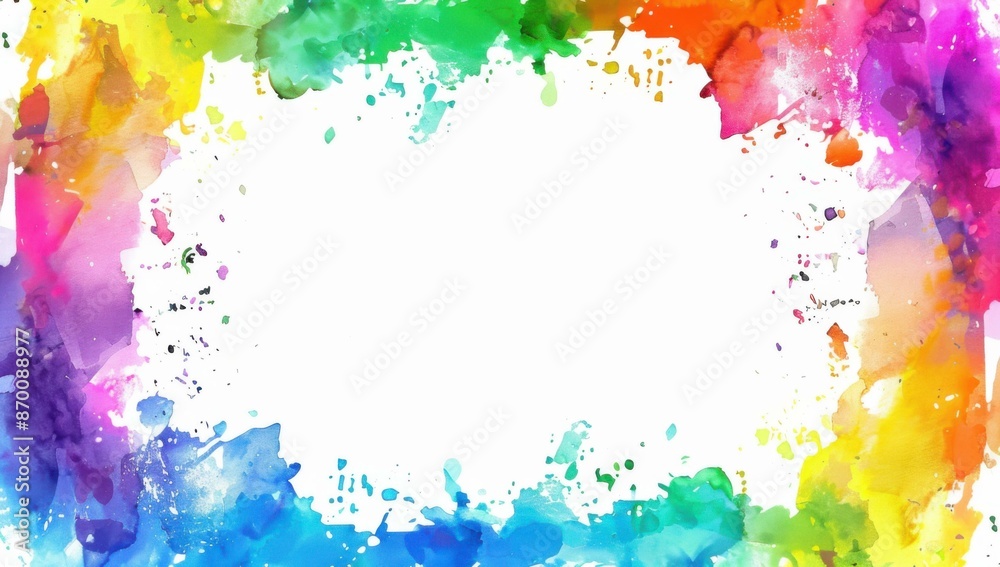 Fototapeta premium Multicolor watercolor frame with a white background. AI.
