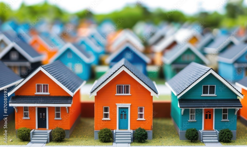 A collection of colorful miniature houses. AI. A collection of colorful miniature houses. AI.