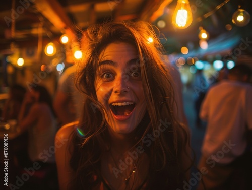 Portrait of a surprised young woman. AI.