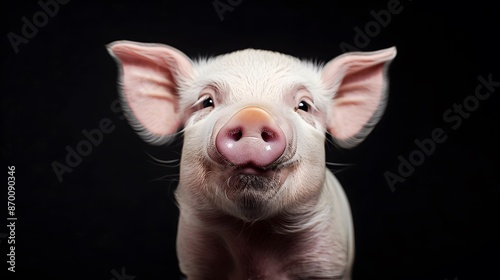 Cute happy baby pig face isolated on black.  © Berkah