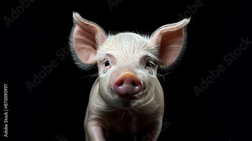 Cute happy baby pig face isolated on black.  © Berkah
