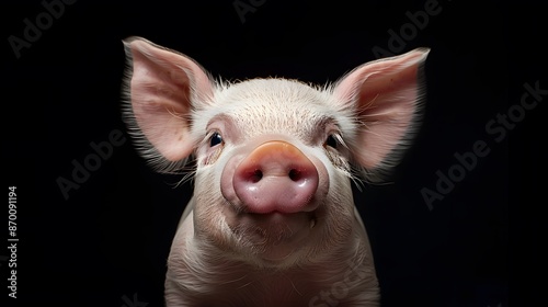 Cute happy baby pig face isolated on black.  © Berkah