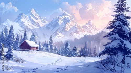 Winter Background with Everlasting Snow Covered Mountains  © avivmuzi