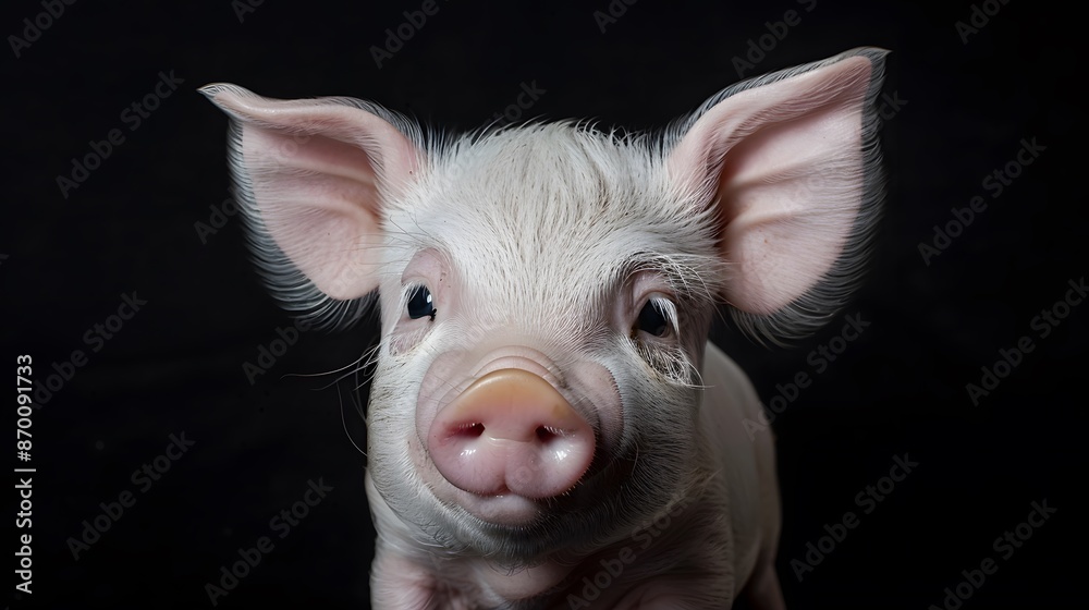 Cute happy baby pig face isolated on black. Cute happy baby pig face isolated on black.