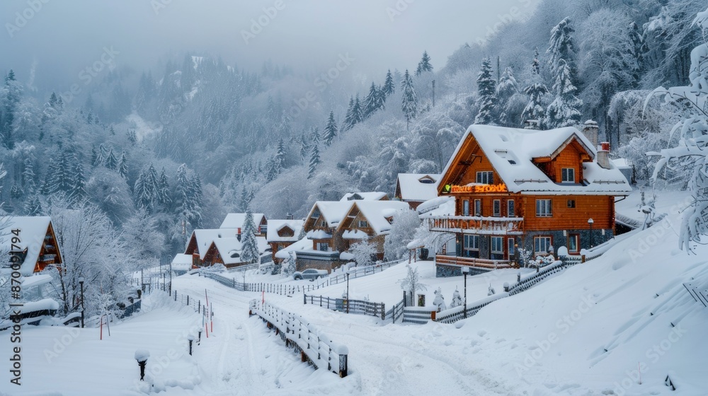 Winter Background with Houses Covered with Snow Winter Background with Houses Covered with Snow