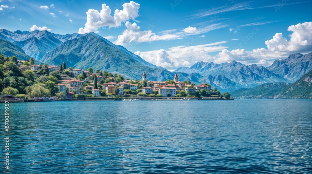 Scenic view of Lake Como with mountains and villages in Italy Scenic view of Lake Como with mountains and villages in Italy