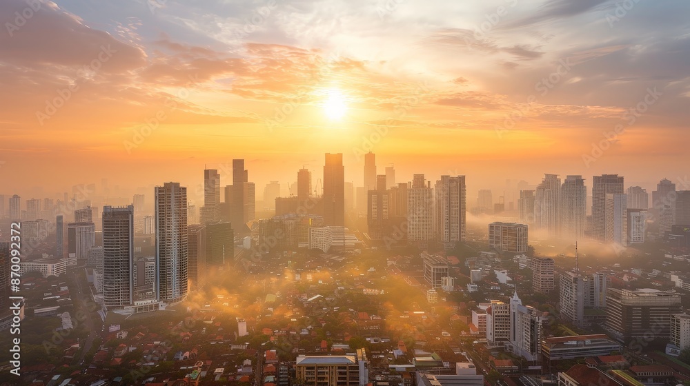A cityscape bathed in the soft glow of sunrise looks almost magical, the buildings and streets coming to life with the new day. A cityscape bathed in the soft glow of sunrise looks almost magical, the buildings and streets coming to life with the new day.