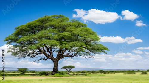 Acacia Tree - A Majestic Depiction of Nature's Grandeur Against a Pristine Sky