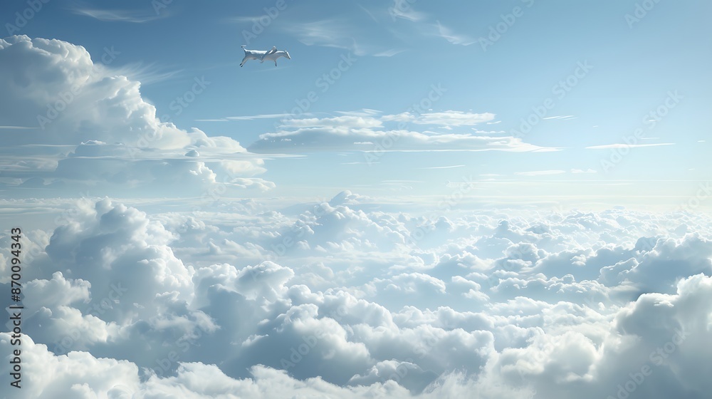 Fototapeta premium A super cow flying over clouds.