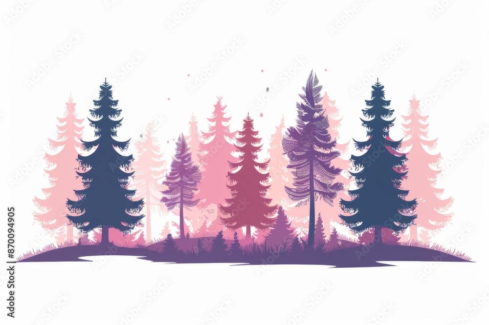 Fototapeta premium Beautiful illustration of a colorful forest with pink and purple trees. Ideal for nature-themed designs and artistic projects.