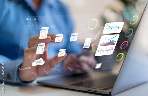 Wallpaper Mural Business analytics, complex data with dashboards, multitasking expert data analyzing financial statistics, market research and digital marketing metrics, KPI, ROI, big data, financial planning. Torontodigital.ca