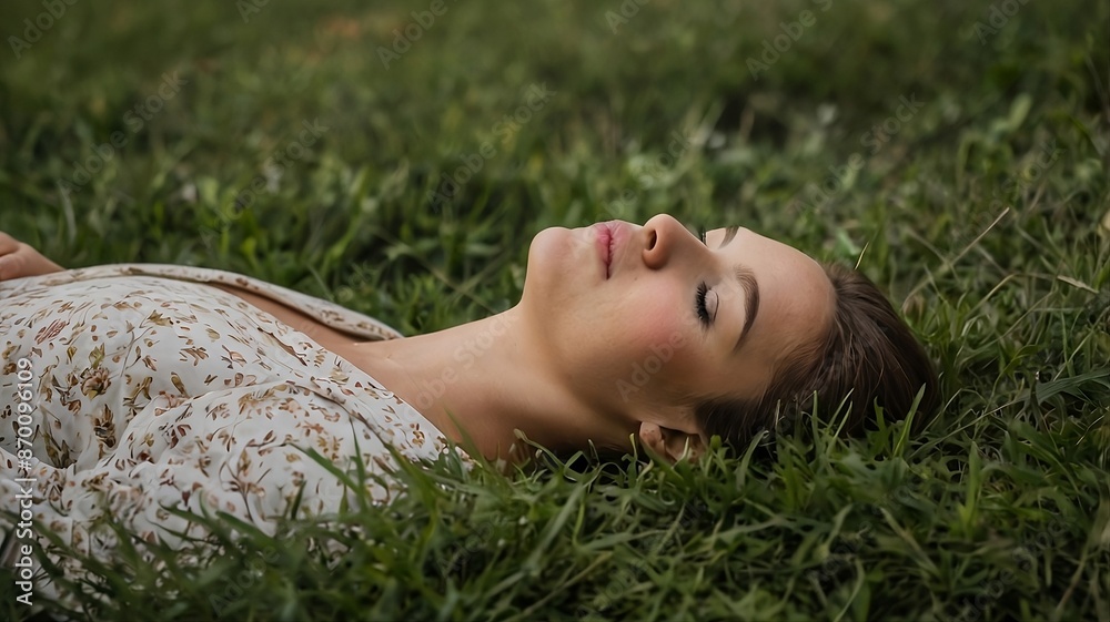 portrait of a woman, woman laying in grass portrait of a woman, woman laying in grass