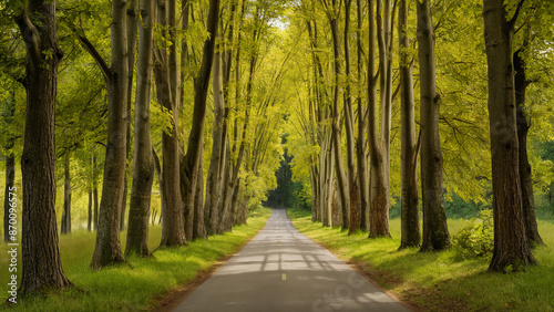 alley of trees and path in the forest