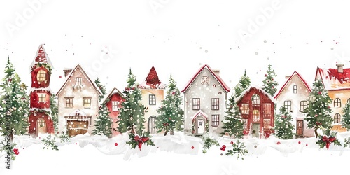 A watercolor of a christmas village, 