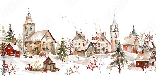 A watercolor of a christmas village, 
