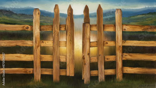 wooden fence on the meadow
