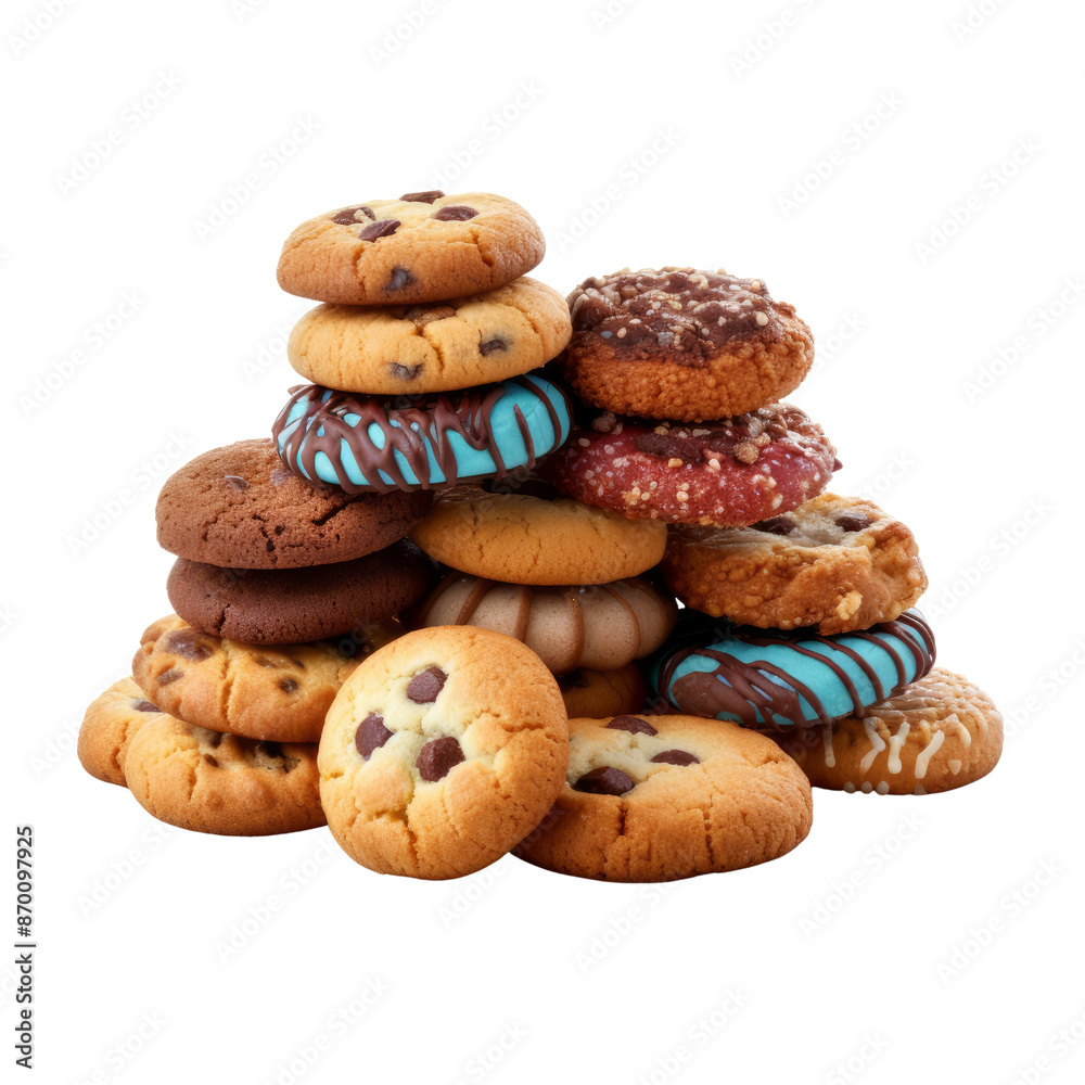 Chocolate chip cookies isolate on transparent png.
Chocolate chip cookies isolate on transparent png.