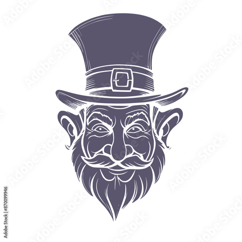 St. Patricks day smiling leprechaun portrait. Saint Patricks Day character leprechaun with beard and hat. Elf character for advertising. Ireland National Independence Day.