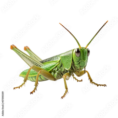 Green grasshopper isolate on transparent png.