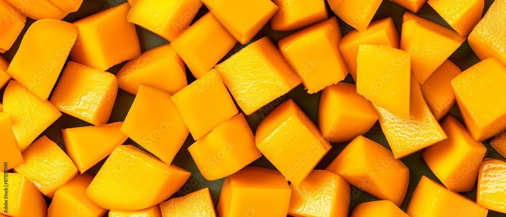 Close-up of fresh, juicy mango cubes. Perfect for food photography, backgrounds, and healthy eating themes. Vibrant and colorful. Close-up of fresh, juicy mango cubes. Perfect for food photography, backgrounds, and healthy eating themes. Vibrant and colorful.
