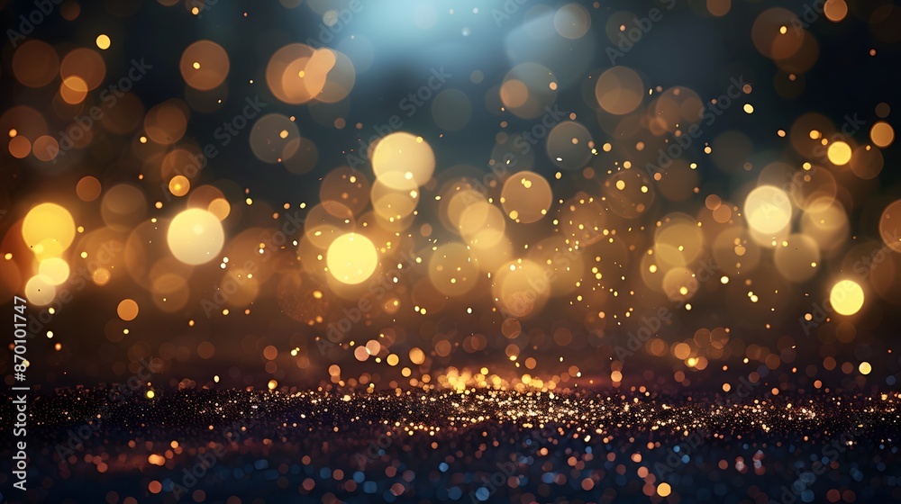 Obraz premium Dark brown background, digital signature with particles, sparkling waves, curtains and areas with deep depths. The particles are golden light lines.