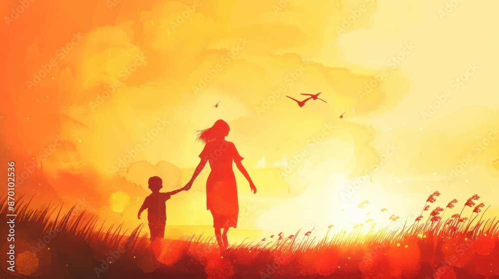 Silhouette of Mother and Child Stick Characters Silhouette of Mother and Child Stick Characters
