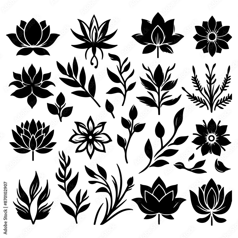 Creative Set Of A Flower Outline Design. Creative Set Of A Flower Outline Design.