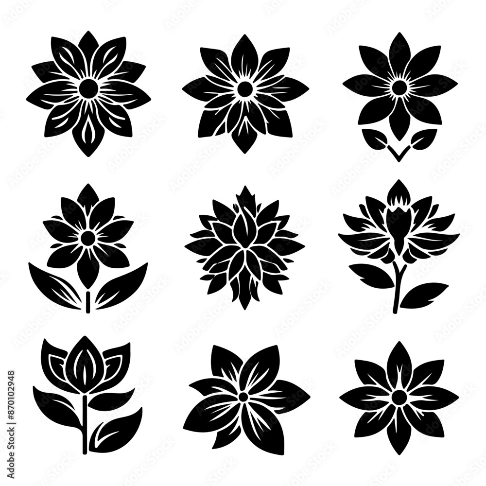 Creative Set Of A Flower Outline Design. Creative Set Of A Flower Outline Design.