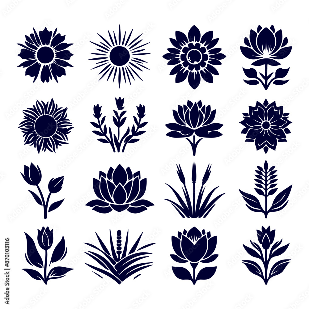 Fototapeta premium Creative Set Of A Flower Outline Design.
