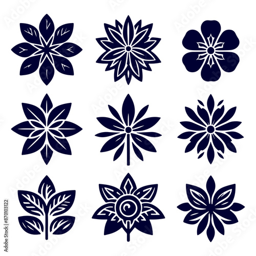 Creative Set Of A Flower Outline Design.