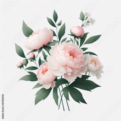 Minimalist Peony Arrangement on White Background