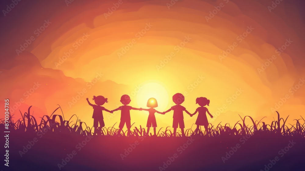 Silhouette of Stick Characters Celebrating and Cheering