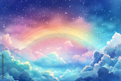 A pastel sky with clouds and stars